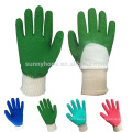 Knit wrist color rubber back open latex coated gloves